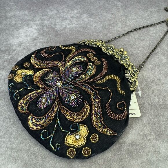 Vintage NWT Silk Beaded Embroidered Black Evening Framed Bag - Picture 8 of 13